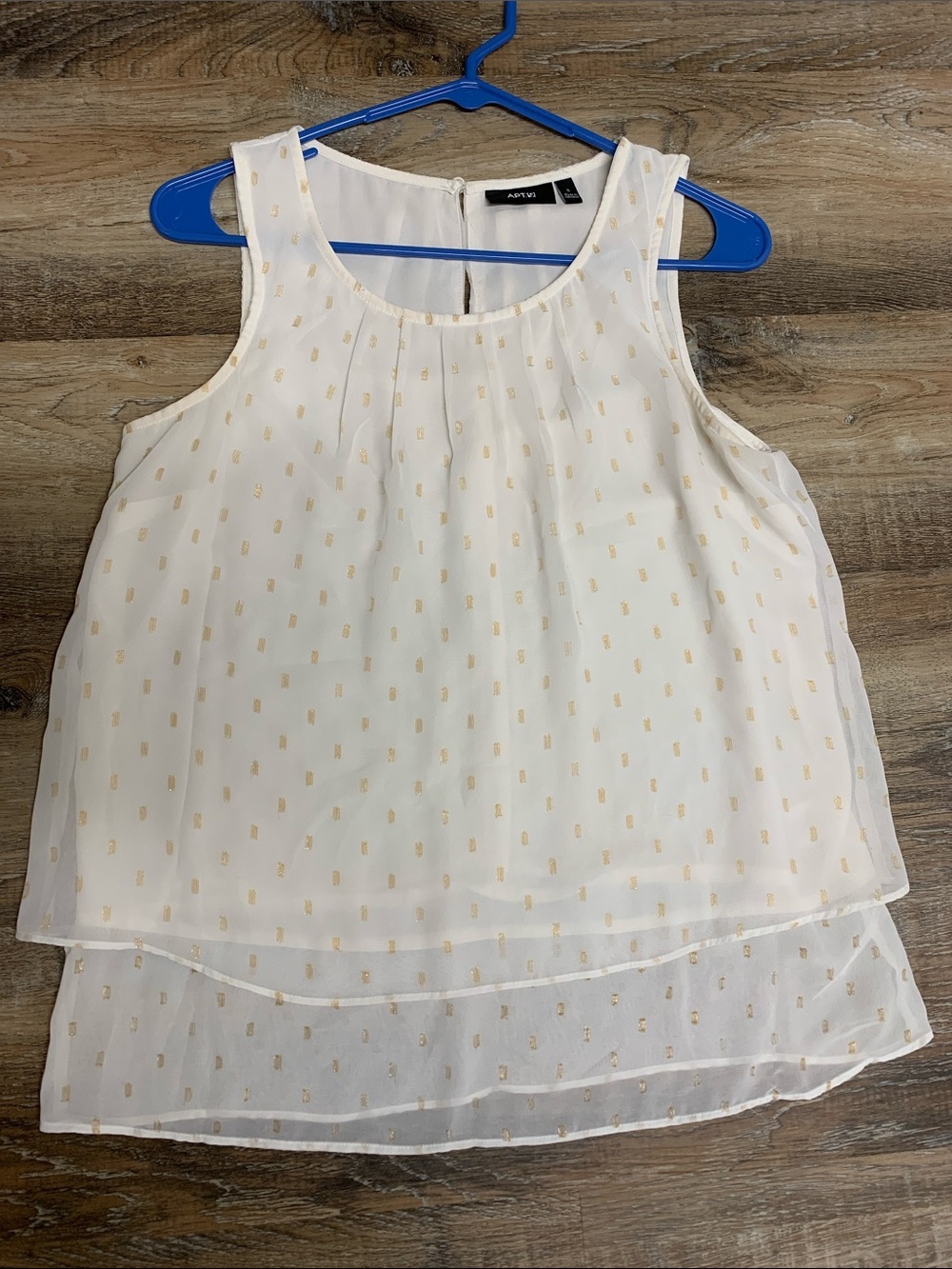 Apt. 9 White Layered Chiffon Camisole with Gold Dot Print
